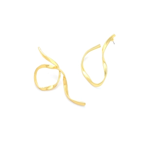 Modern asymmetric gold ribbon twist earrings with elegant flowing metal lines