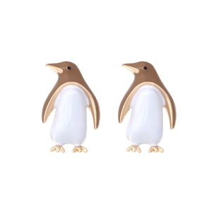 Fashion Penguin Dangle Earrings Zinc Alloy Enamel Drip Oil Rhinestone Inlay Cartoon Animal Jewelry Women