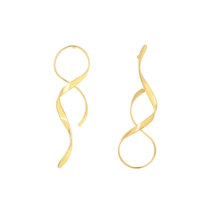 Modern gold-tone asymmetrical spiral earrings with an elegant twisted ribbon metal design
