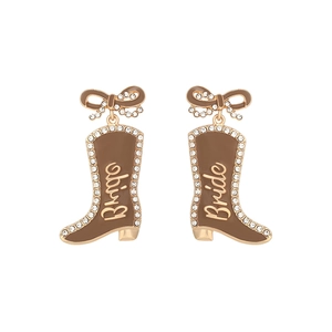 Western-Stil Emaille Cowboy-Stiefel Ohrringe mit Bride-Schriftzug und Strass