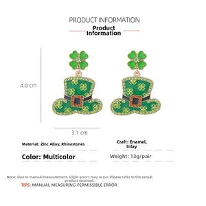 Detailed size and weight specs for green clover shamrock hat drop earrings