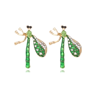 Alloy Rhinestone Dragonfly Stud Earrings Enamel Insect Colorful Diamond Ear Jewelry For Women Party Wedding Gift