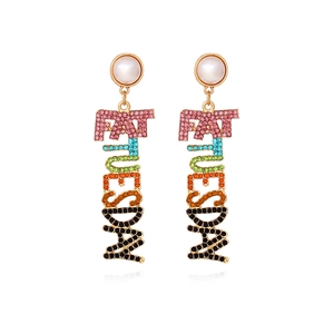 Sparkly Fat Tuesday rhinestone letter drop earrings with pearls for carnival