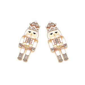 Boucles d'oreilles casse-noisette avec émail, strass et perles sur alliage doré