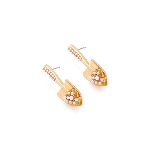 Unique gold spade stud earrings with pearl cluster accents on a clean white background