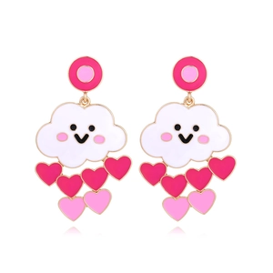 Cute cloud and heart dangle earrings with smiling face design and colorful enamel finish