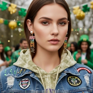 Fat Tuesday Letter Drop Earrings With Rhinestones Imitation Artificial Pearl And Stainless Steel Earring Post Colorful Fashion