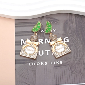 Glittering tequila bottle drop earrings with green rhinestones and lime detail