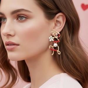 Love Letter Dangle Earrings Alloy Rhinestone With Stainless Steel Earring Post Artificial Pearl Elegant Valentine Day Women