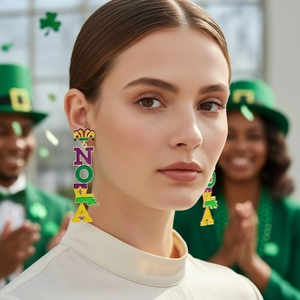 Mardi Gras Dangle Earrings Alloy Enamel NOLA Letter Jester Hat Crown Stainless Steel Earring Post Jewelry For Women