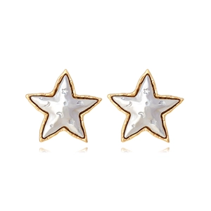 Retro Alloy Star Stud Earrings With Moon Pattern And Shell Texture Inlay For Women Vintage Style