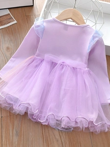 Robe violette élégante à manches longues pour filles avec jupe en tulle et volants