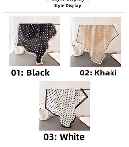 Detailed comparison of geometric polka dot scarves in black, khaki, and white colorways