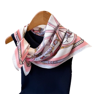Vintage equestrian horse carriage print scarf in pink and lilac silky fabric