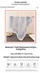 Detailed specs of polka dot paisley square scarf with herringbone texture and 68x68cm size