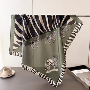 Zebra Print Square Scarf Imitation Satin Contrast Color Animal Pattern Elegant Neck Head Wrap Hair Accessory For Women