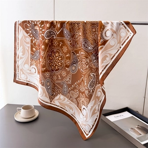 Elegant Square Scarf Women Satin Like Polyester Paisley Abstract Print Lightweight Neck Head Wrap Fashion Accessory