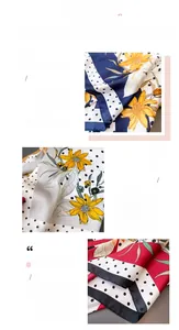Detail of floral and polka dot silk scarf showing smooth texture and fine edge stitching