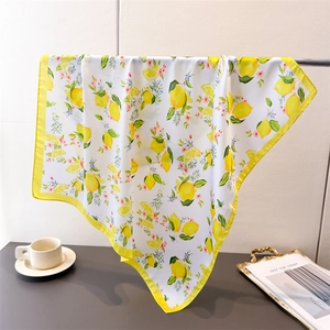 Lemon Fruit Floral Print Square Scarf Satin Polyester Simulated Satin Headscarf Neck Shawl Elegant Fashion Accessories Women