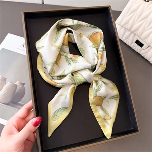 Fruit Print Double Layer Narrow Scarf Polyester Satin Skinny Twilly Ribbon For Bag Handle Neck Hair Wrap Accessory