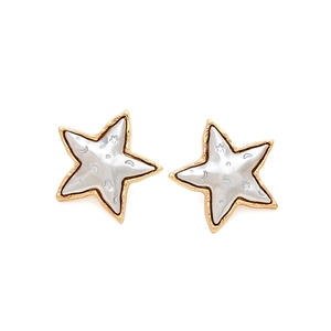 Retro two-tone star and moon earrings with pearlescent inlay and golden borders