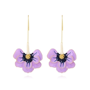 Grandes Boucles Oreilles Pendantes Fleurs Émail Alliage Floral Dangle Crochet Long Style Printemps Élégant Vibrant Pour Femmes