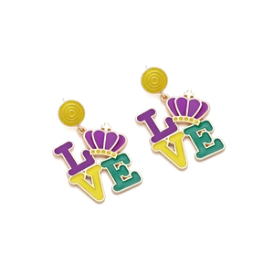 Bunte LOVE-Ohrringe mit lila Krone und goldener Emaille-Beschichtung für Damen