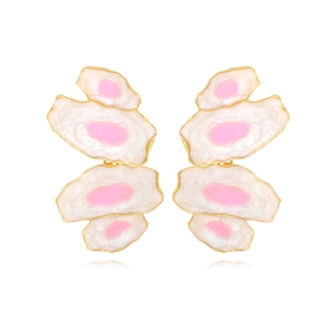 Boucles D'oreilles Pendantes Fleurs À Couches Irrégulières Alliage De Zinc Émail Floral Exagéré Bijoux Artistiques Femmes