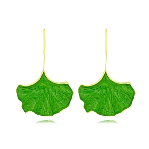 Boucles D'oreilles Pendantes Feuille De Ginkgo Alliage Zinc Émail Huile Goutte Longue Forme De Feuille Pour Femmes