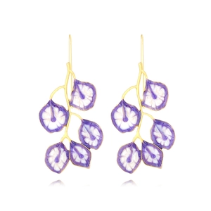 Retro Long Leaf Dangle Earrings Purple Gradient Enamel Zinc Alloy Branch Hook Jewelry For Women