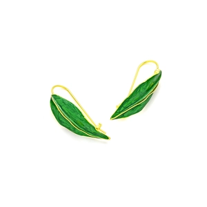 Boucles d'oreilles feuilles émaillées vertes minimalistes avec crochets dorés