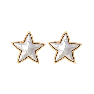 Vintage gold star studs with pearlescent center and moon embossed texture