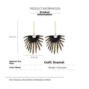 Detailed view of pink fan-shaped leaf earrings with dimensions 7.8cm by 4.8cm