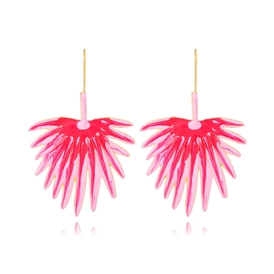 Oversized Fan Leaf Drop Hook Earrings For Women Colorful Enamel Zinc Alloy Drip Oil Tropical Palm Style Jewelry