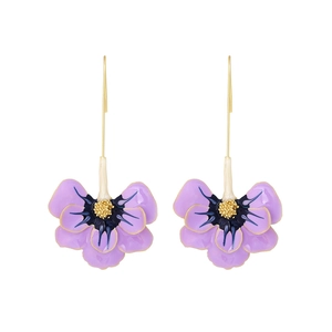 Élégantes boucles d'oreilles longues en émail violet avec crochets dorés