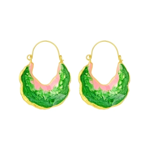 French hook enamel hoop earrings with colorful green pink and white marble pattern