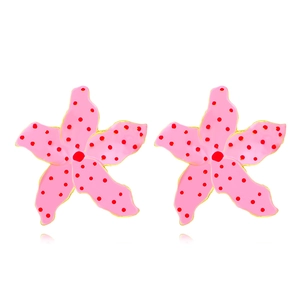 Boucles D Oreilles Fleur Etoile De Mer Alliage Zinc Email Polka Dot Rose Rouge Bordure Doree Bijoux Mode Femmes