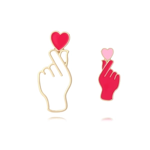 Asymmetric heart gesture enamel stud earrings with gold plating for Valentines gift