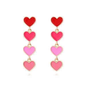 Pink gradient enamel heart drop earrings with gold trim and four layered heart charms