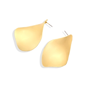 Modern gold matte twisted leaf metal earrings in a minimalist irregular petal design
