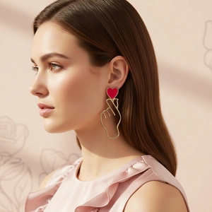 Asymmetric Enamel Heart Gesture Earrings Zinc Alloy Fashion Finger Heart Jewelry With Stainless Steel Earring Post
