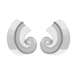 Polished silver spiral C-shaped metal stud earrings with minimalist geometric design