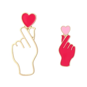 Asymmetric heart gesture enamel stud earrings with gold finish for Valentine's Day style
