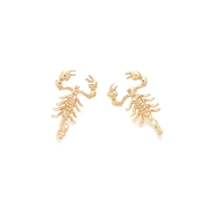 Golden gothic scorpion stud earrings with detailed metallic craftsmanship for women