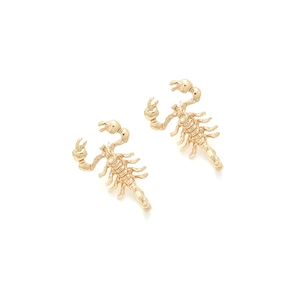 Detailed top view of gold scorpion stud earrings featuring realistic gothic metal design