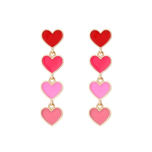Pink gradient heart drop earrings with tiered enamel dangles in gold finish