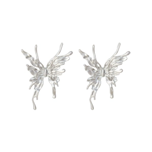 Boucles D'oreilles Papillon En Métal Liquide Alliage Abstrait Style Lave Bijoux Minimalistes Pour Femmes Couleur Argent