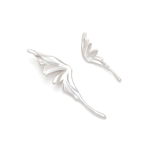 Silver liquid metal butterfly earrings with an asymmetric minimalist organic design