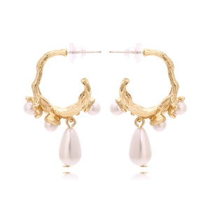C-Förmige Tropfenohrringe Zinklegierung Aststruktur Eingelegte Künstliche Perle Wassertropfen Vintage Elegant Schmuck Für Damen