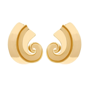 Minimalist gold spiral C-shaped hoop earrings with a polished metallic finish and bold design
